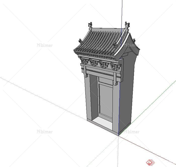 中国古典中式风格庭院门设计su模型[原创]