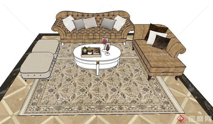 英式风格沙发与茶几su模型