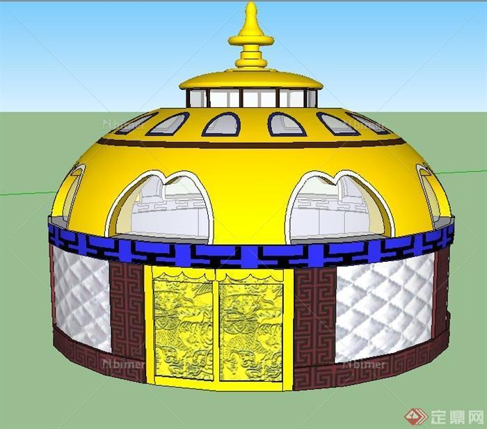 某单层蒙古族住宅建筑蒙古包设计SU模型[原创]