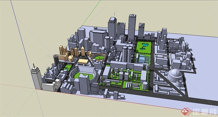 某现代城市规划塑模设计SU模型素材