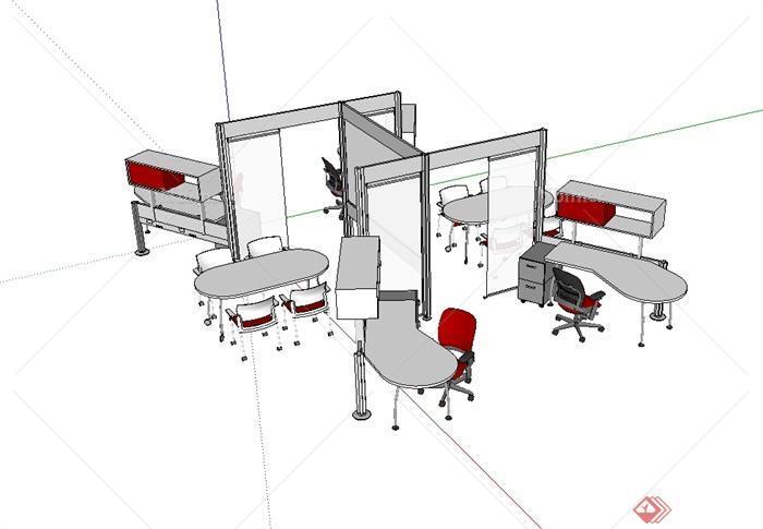 某现代风格办公室办公桌椅设计su模型[原创]