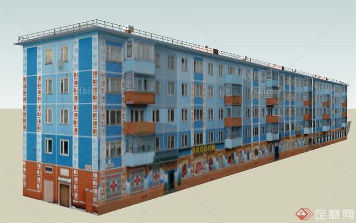 现代联排单元住宅楼建筑设计SU模型