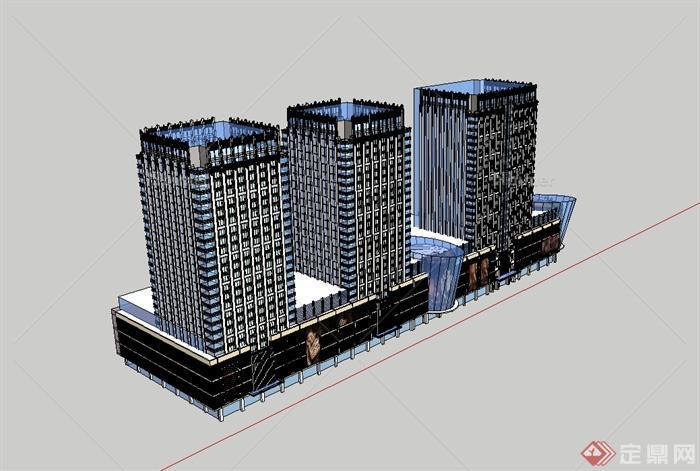 现代商业住宅综合体高层建筑设计su模型[原创]