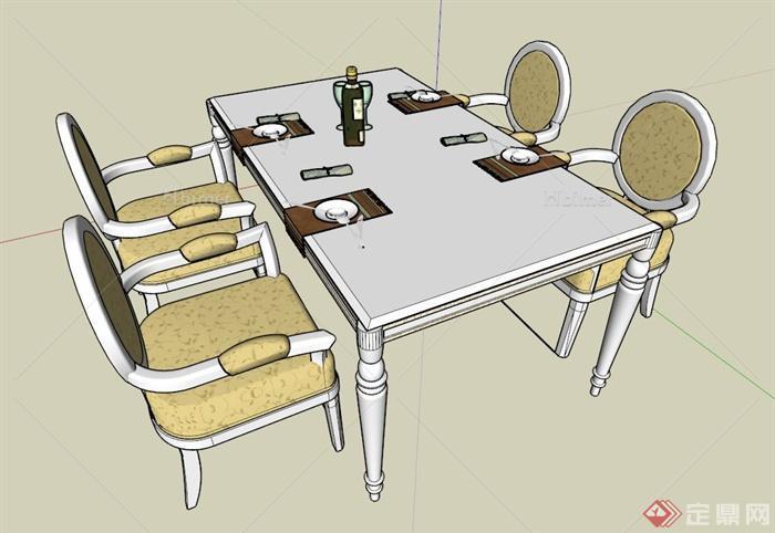 现代简约四人餐桌椅设计SU模型