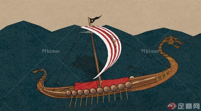 某古典中式设计龙船SU模型