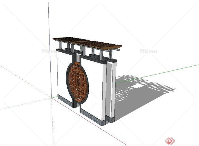 某现代中式照壁墙设计su模型