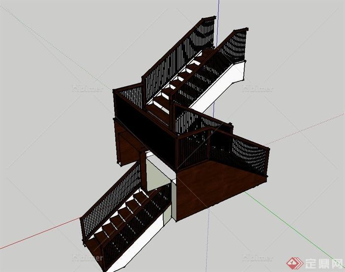 某现代风格三层建筑楼梯设计su模型[原创]