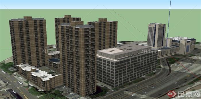 现代商住社区整体建筑设计su模型