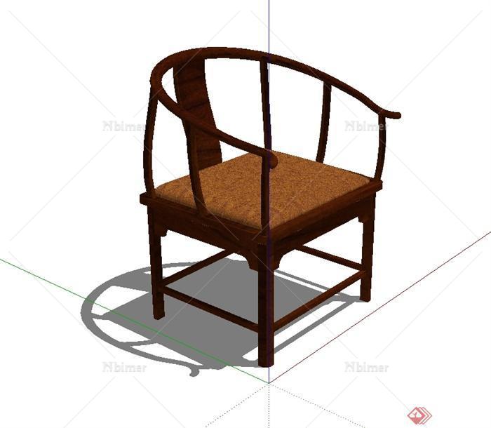 某现代中式风格扶手座椅设计su模型[原创]
