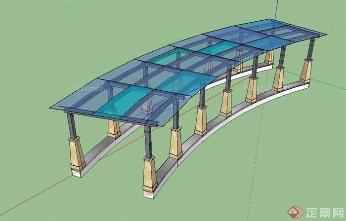 现代风格玻璃长廊架设计SU模型[原创]