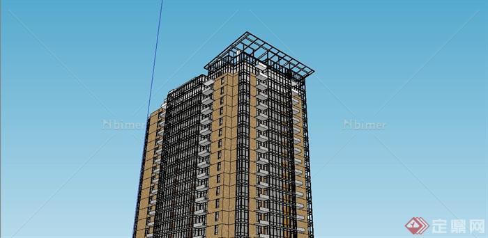某精致现代风格高层公寓住宅建筑设计SU模型[原创