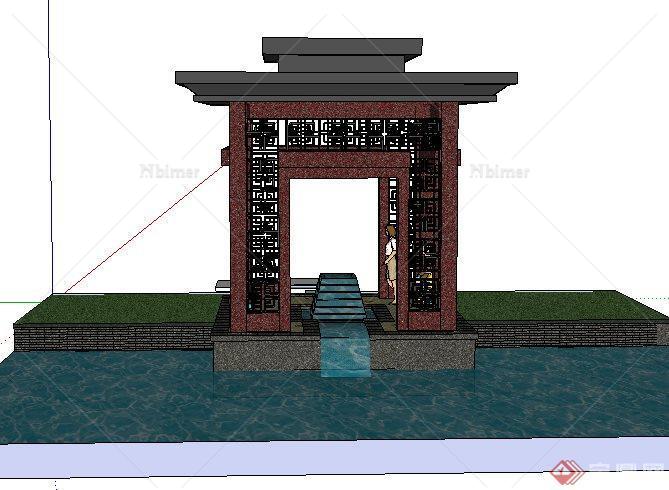 某滨水现代中式风格景观亭子SketchUp(SU)3D模型