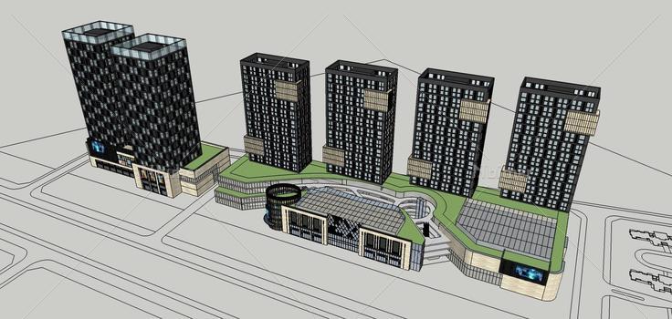 现代风格商业办公楼(77505)su模型下载