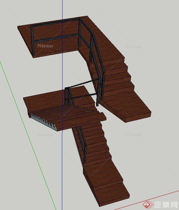 两层折叠楼梯设计SU模型