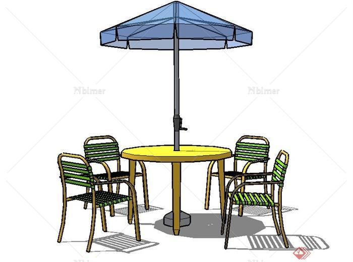 某四人现代风格桌椅与阳伞设计SU模型[原创]