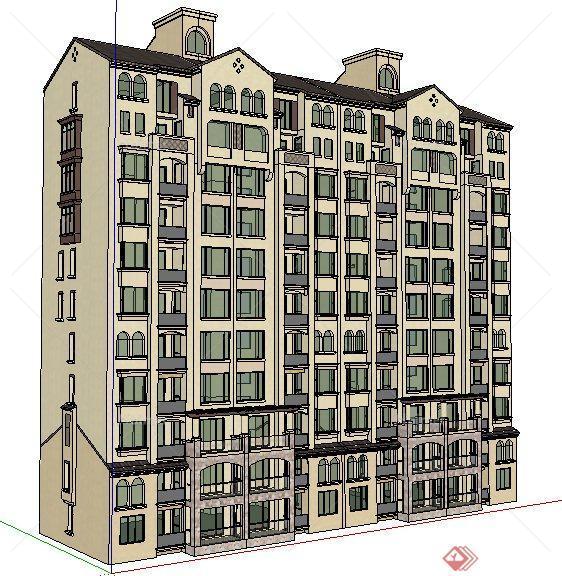 地中海式高层公寓住宅楼建筑设计su模型
