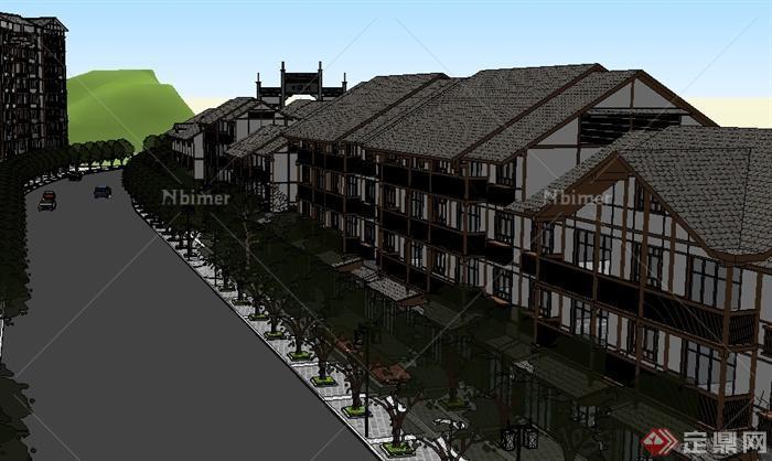 某中式风格商业街建筑设计SU模型