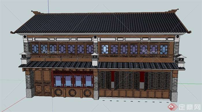 某古典中式风格两层商铺建筑设计SU模型