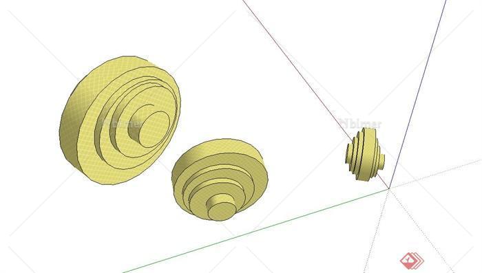 某现代三个大小不同造型形同的小品设计su模型