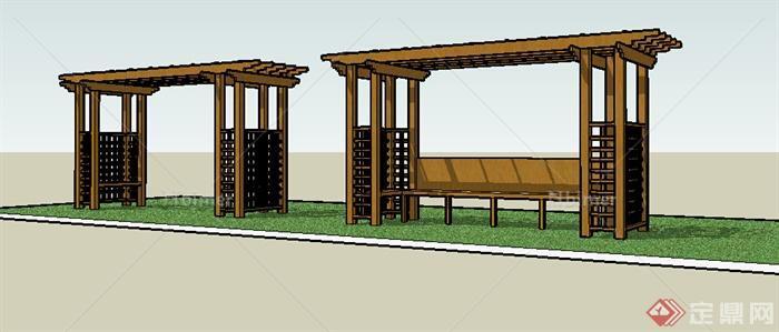 园林木质廊架设计su模型