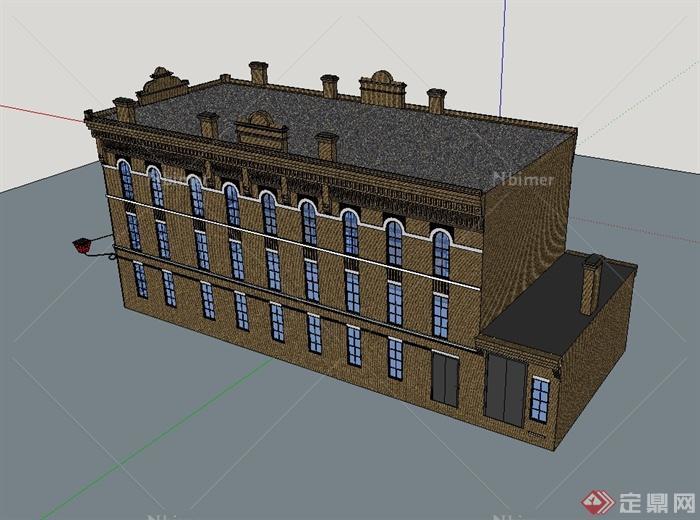 某欧式风格三层办公建筑楼设计su模型[原创]