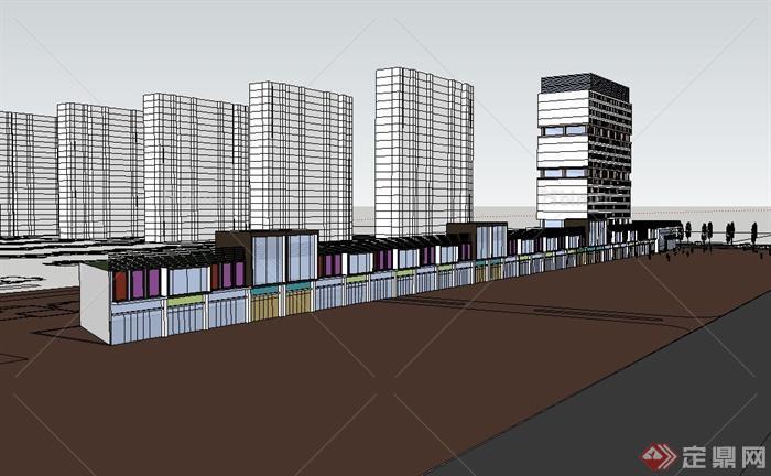 现代风格简单的商业综合体住宅楼设计SU模型[原创