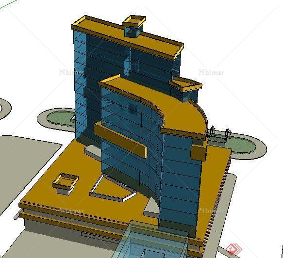 现代城市酒店建筑设计su概念模型