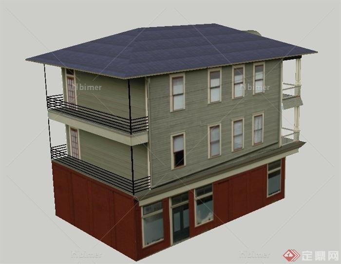 某三层乡村阁楼住宅建筑设计SU模型