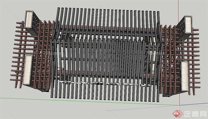 古典中式某入口大门门廊设计SU模型