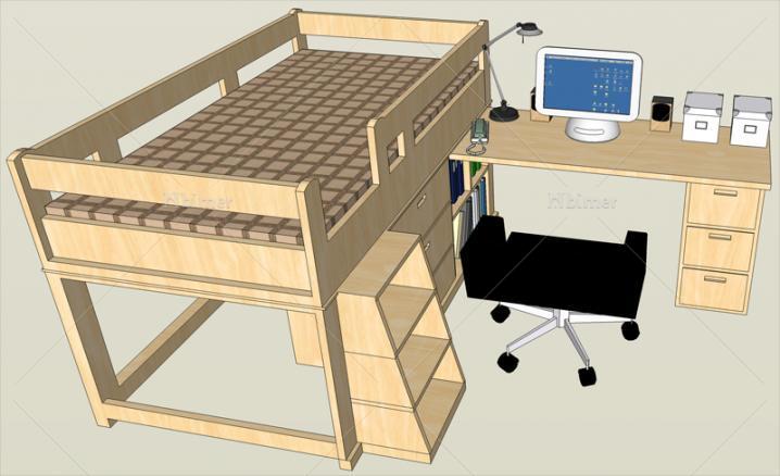 床+书桌，作为一个新手，自己花了一个小时建的少