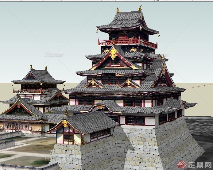 某古典中式寺庙建筑设计方案SU模型4[原创]