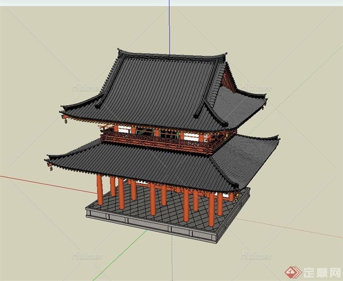中国古典中式风格文化塔楼建筑设计su模型[原创]