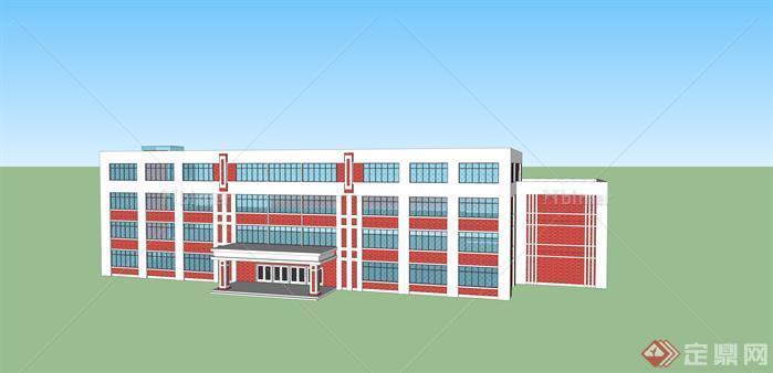 红砖风格建筑精细su模型