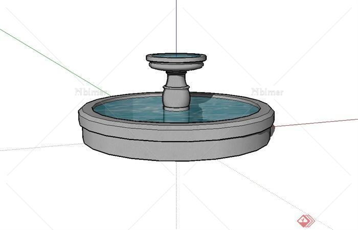 现代风格圆形水钵水池喷泉设计SU模型[原创]