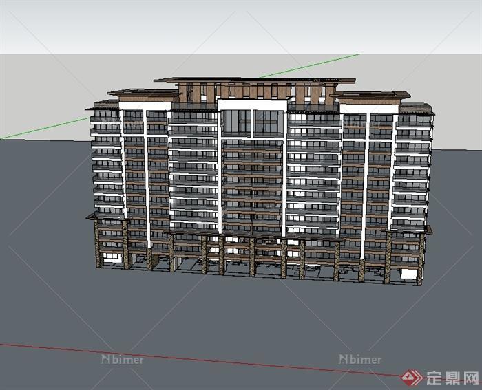 某东南亚风格住宅公寓度假建筑楼设计su模型[原创
