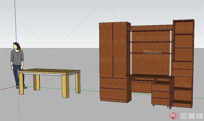 书柜及餐桌设计su模型[原创]