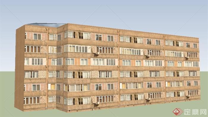 现代六层公寓住宅楼建筑设计su模型