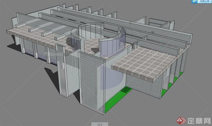 现代简约单层陈列馆建筑设计su模型