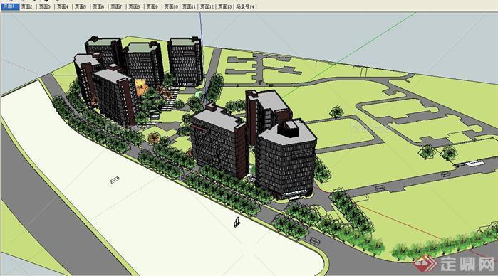 某现代风格商业办公综合建筑方案设计SU模型