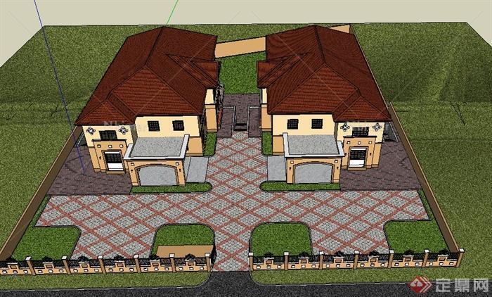 某两层对称别墅建筑设计SU模型