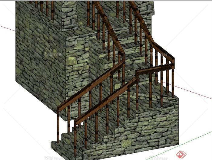 园林景观节点石砌折叠楼梯设计SU模型
