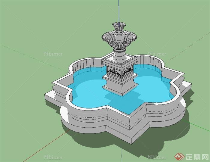 某欧式风格详细水景喷泉设计SU模型[原创]
