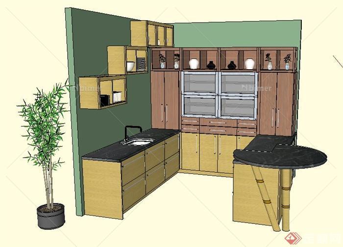 现代风格厨房橱柜设计su模型