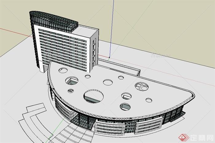 现代某19层半圆形裙房医院建筑设计SU模型