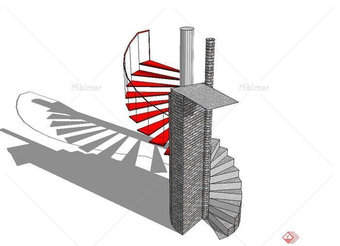 两个不同的建筑楼梯设计su模型[原创]