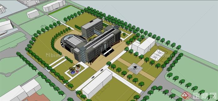 某现代市政府办公建筑设景观计SU模型