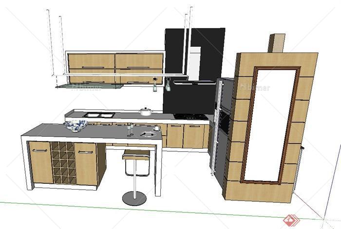 现代风格厨房橱柜套装组合设计SU模型