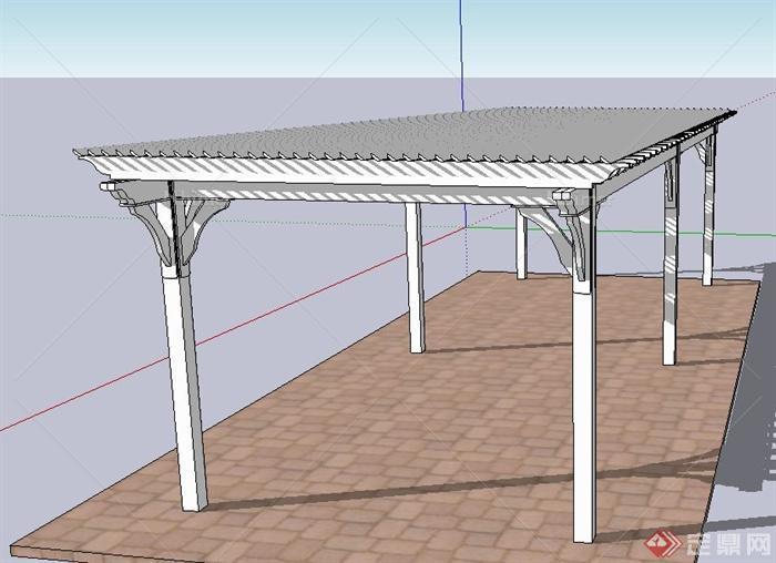 园林景观长方形廊架设计su模型[原创]