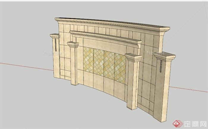 欧式贴砖景墙su模型