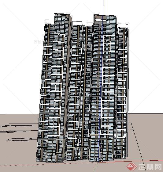 高层现代公寓住宅建筑单体设计su模型[原创]
